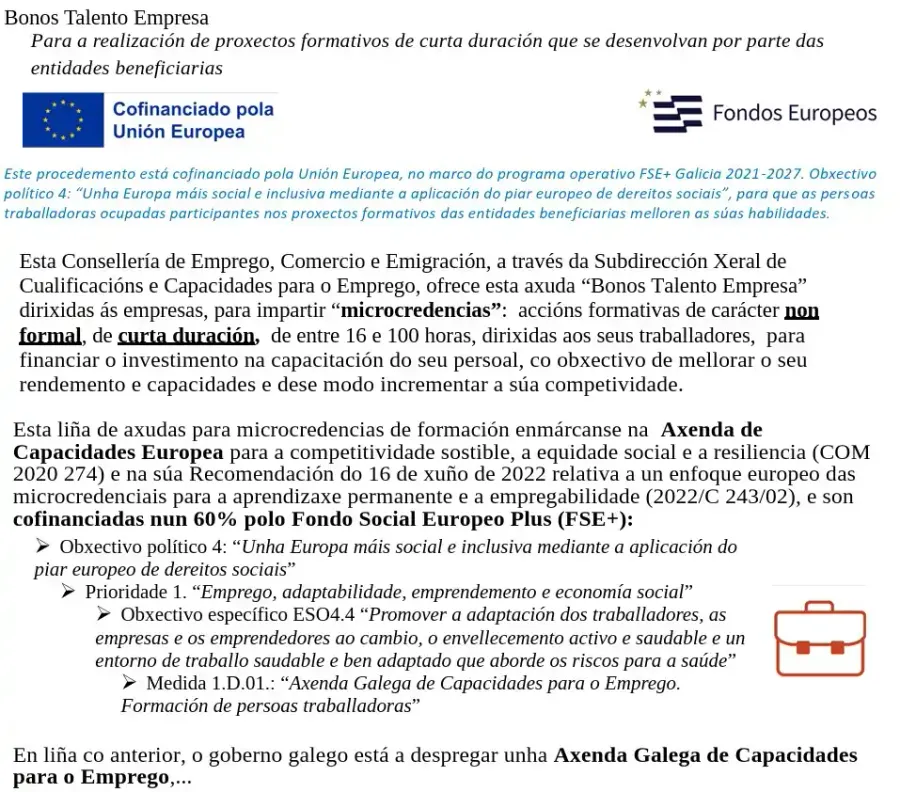 Bonos Talento Empresa, cofinanciado pola Unión Europea e Fondos Europeos